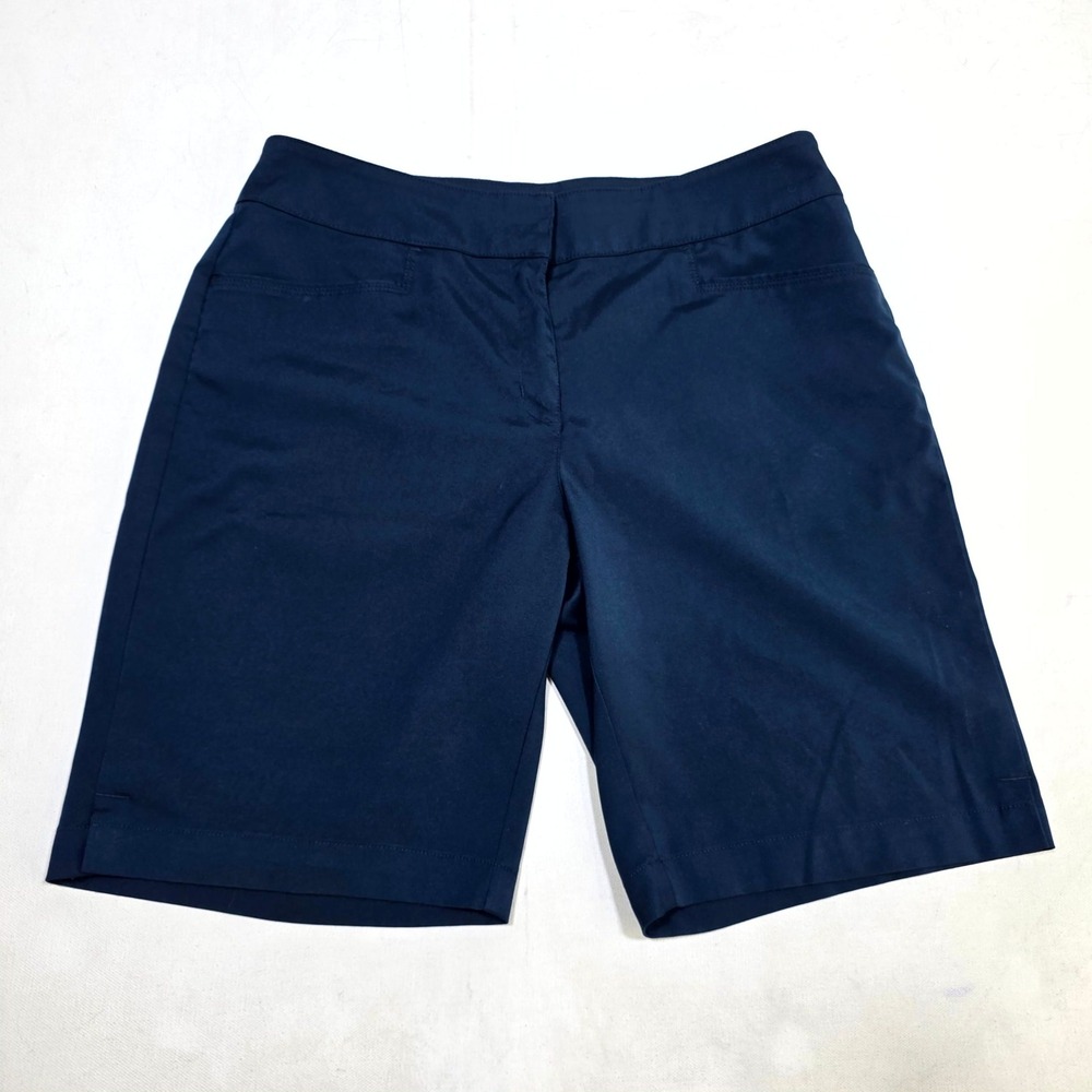 PGA Tour Golf Shorts Womens 8 Navy Blue Stretch Flat Front Performance AZ1368
